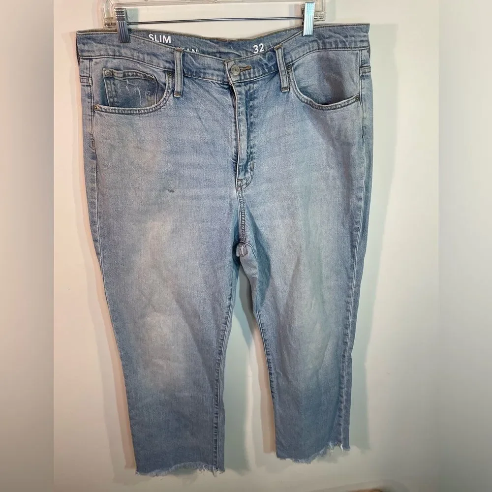 J Crew Slim Boyfriend Jeans Frayed Bottoms Women’s Size‎ 32